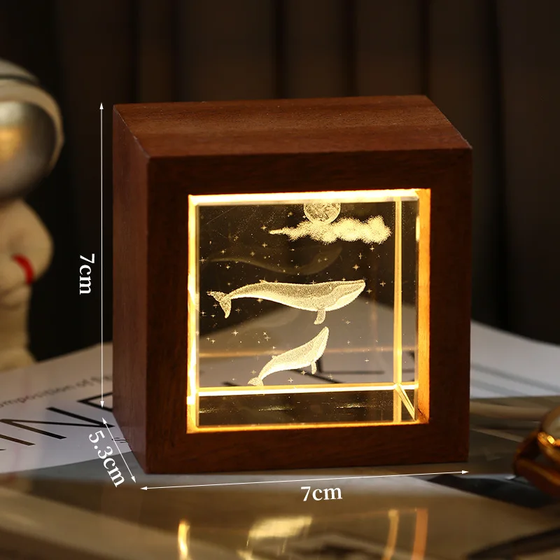 With Wooden Frame Crystal 3d Laser Engraved Solar System Planet Moon Glass Ball Cube Night Light Souvenir