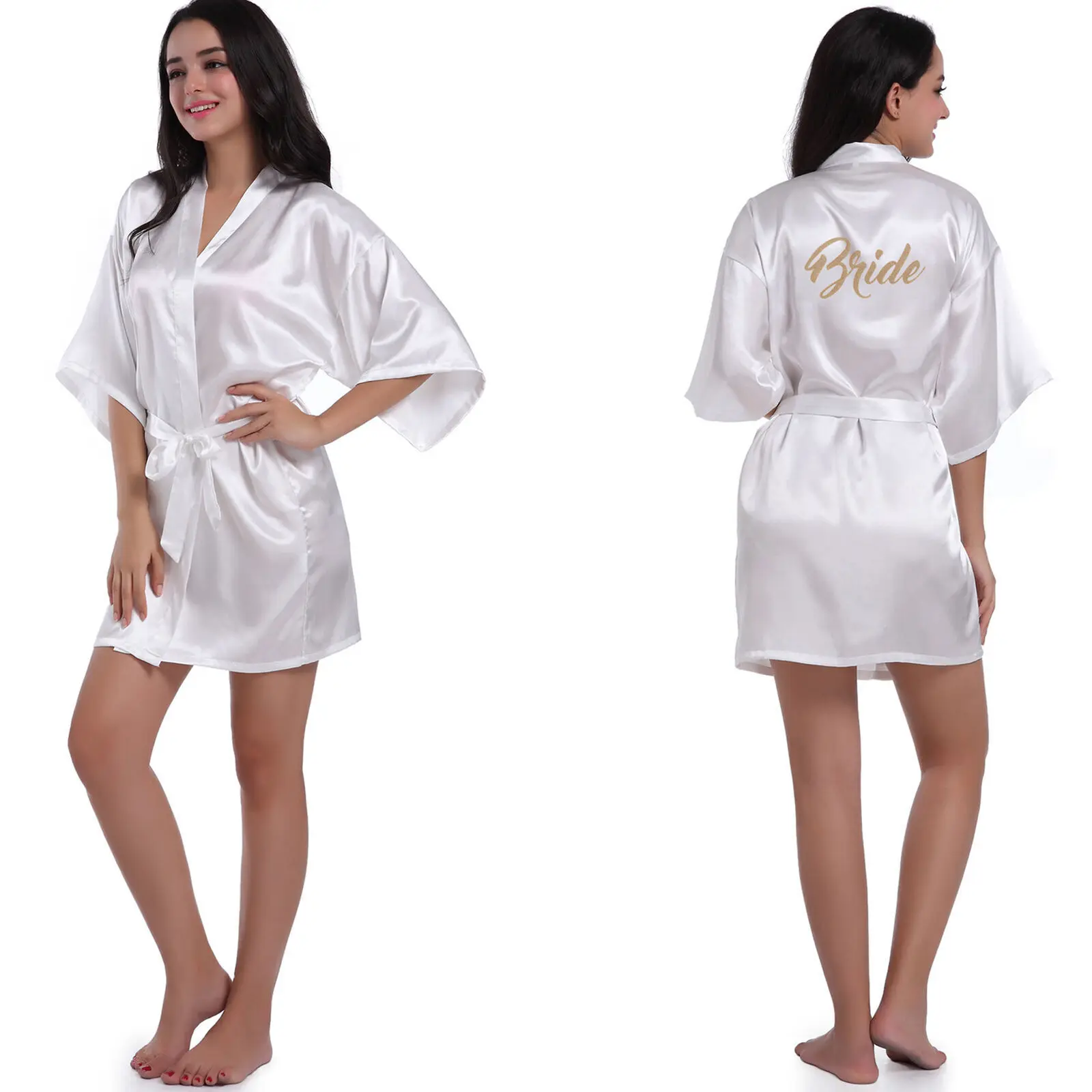 Wholesale Custom Logo Belted Spa Bathrobe for Lady Wedding Party Bridesmaid Peignoir Kimono Satin Robe Women