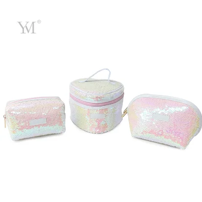 Customized logo ladies travel make up brush cute small magic reversible glitter sequin makeup pouch with mirror