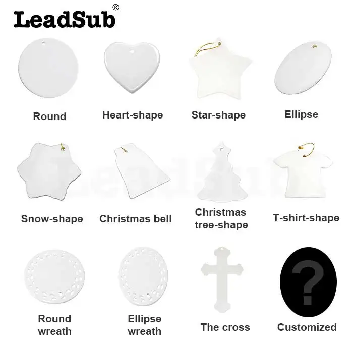 2024 christmas tree decoration round star heart snow shape ornaments ceramic white blanks pendant for sublimation