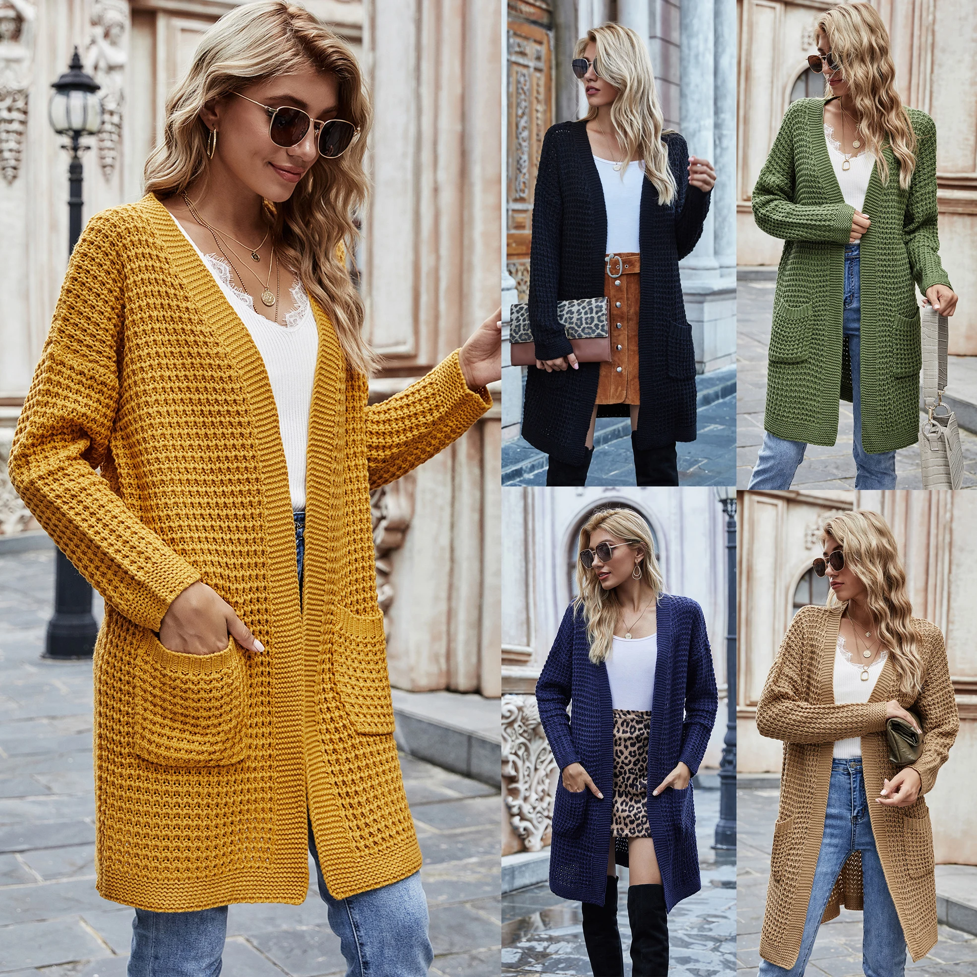 Autumn Winter Hot Sale Knit Cardigan New Loose Plus Size Pure Color Sweater Women Long Coat Clothing