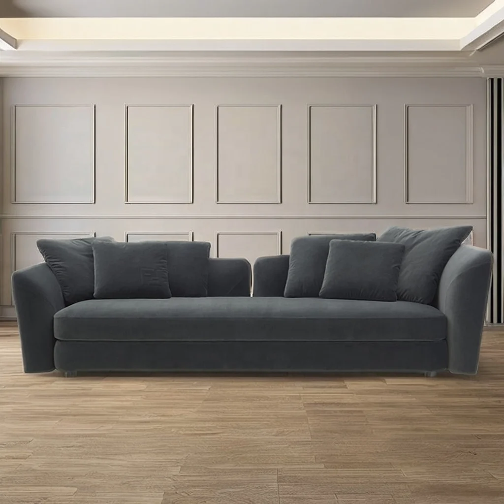 Italian Design Luxury Modern Velvet Cloth Leather Four-Seat Sofa for Modern Living Room