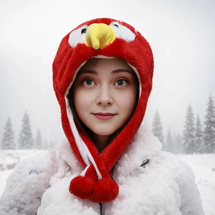 Soft fluffy chicken hat funny animal ear flap hats cozy winter cap for kids teens adults holiday wholesale promotion cheep caps