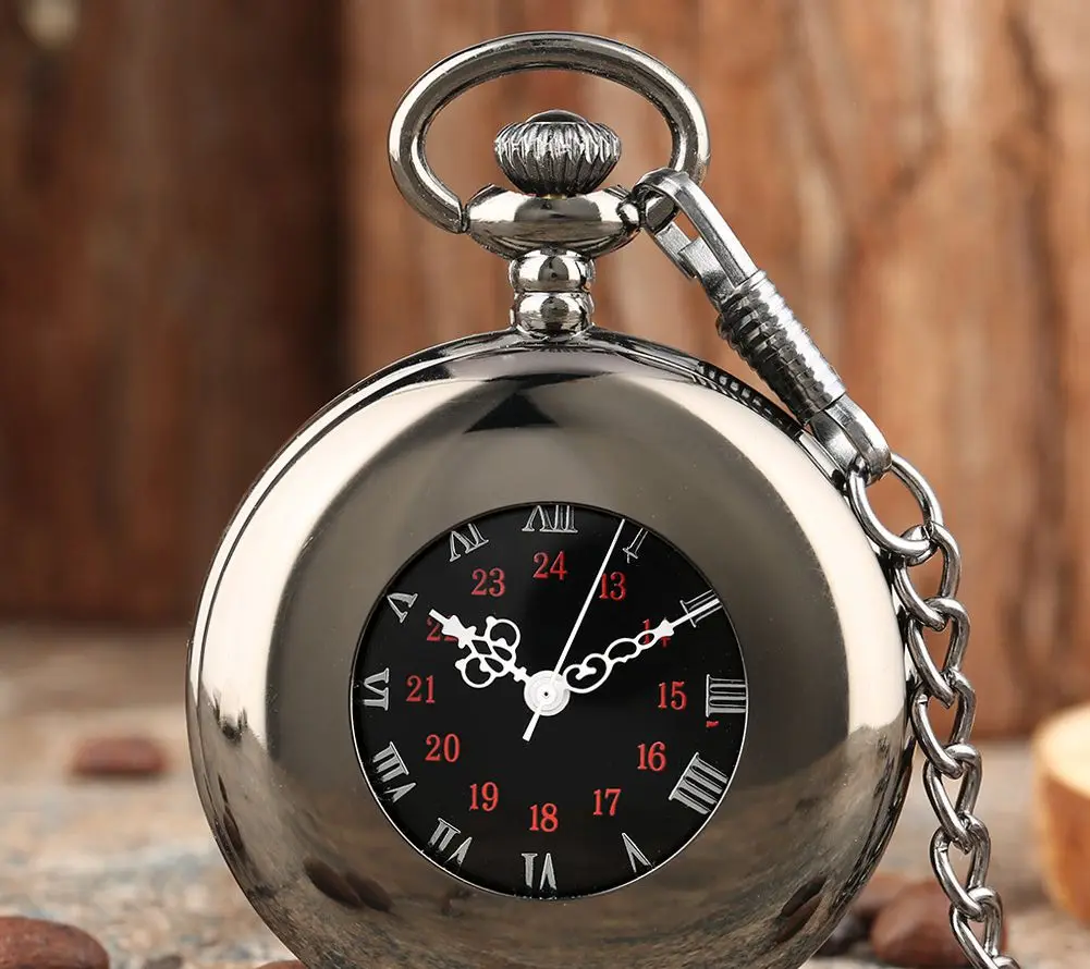 Black Hand Wind Fashion Men Women Retro Cool Smooth Face Mechanical Pocket Watches