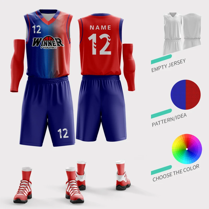 high quality sport polyester Custom logo Blank sublimation mens basketball sets jersey uniform