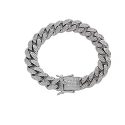 Stock real gold color miami jewelry brass 12mm width zircon cuban chain bracelet