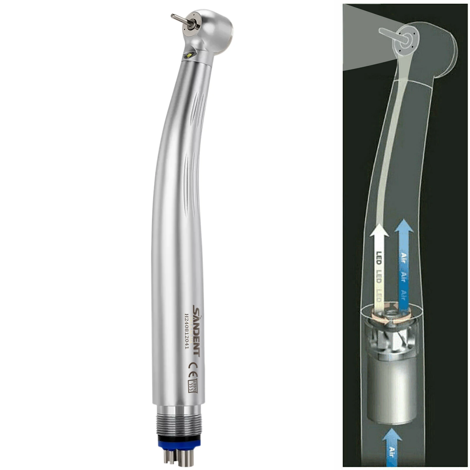 Hot Selling SANDENT Dental Fiber Optic High Speed Handpiece LED Integrate E-generator Ceramic Bearing Triple Water Spray 4 Holes