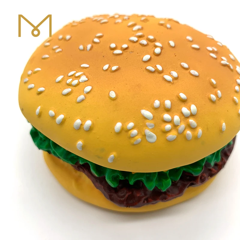 Promotion Eco friendly Squeaky Burger Bread Pet Cheeseburger Food Latex Rubber Dog Toy Free Sample