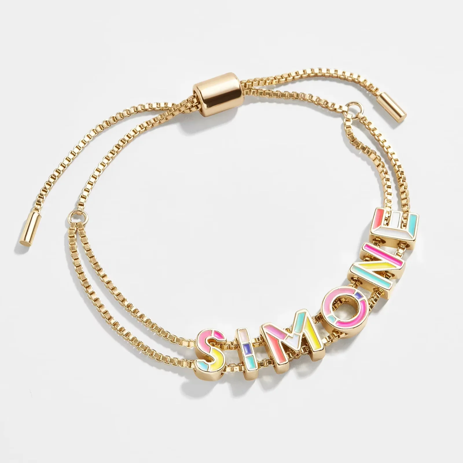 Cute Adjustable Letter Charms Box Chain Bracelet For Women Enamel Custom Slider Bracelet