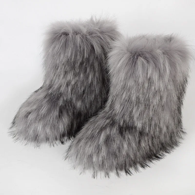 Xinzirain Custom Faux Fur Mid-Calf Winter Warm Boots With Full Fur Covering for Cold Weather