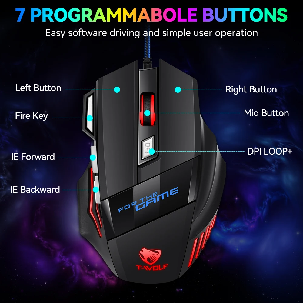 Best Selling 7D rgb backlit glowing computer scroll mouse anti slip breathing light wired gaming mice