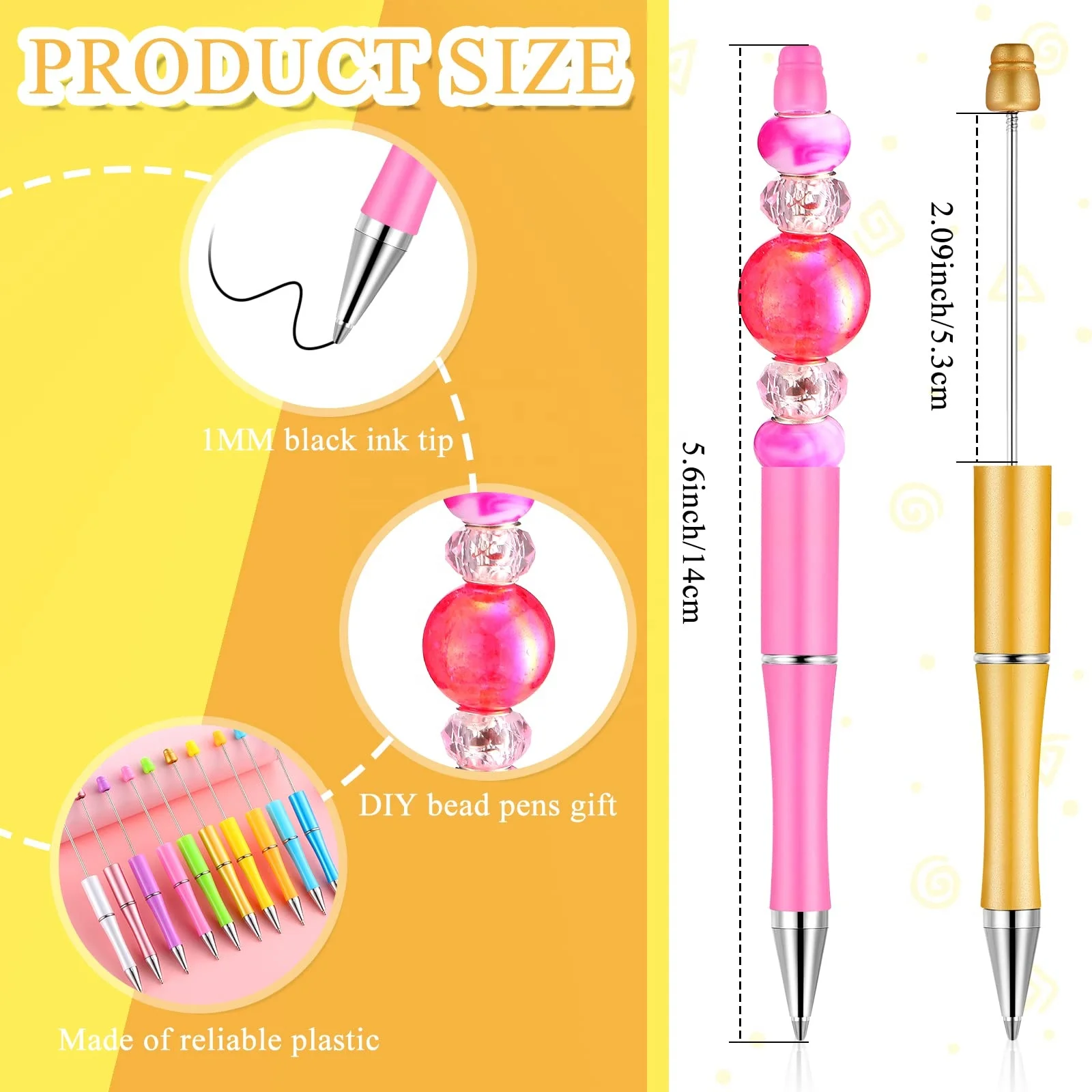 Plastic Beadable Bulk Bead Ballpoint Pen Shaft Black Ink Beaded Pens for DIY Making Gift Kids Students Office School Supplies