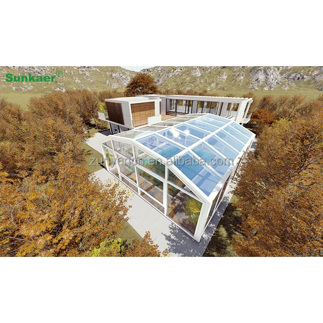 Factory direct strong wind resistance Waterproof pool enclosures polycarbonate swimming pool cover Retractable Sunroom