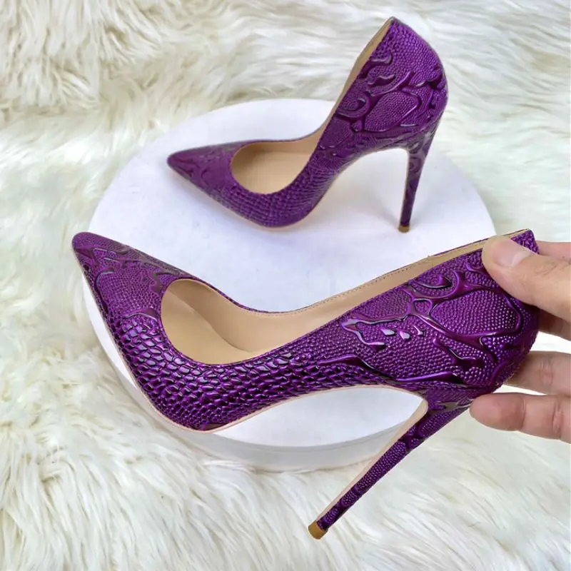 12CM/10CM/8CM Latest Design 44 45 Plus Size Stiletto Luxury Purple High Heels Shoes for Elegant Lady
