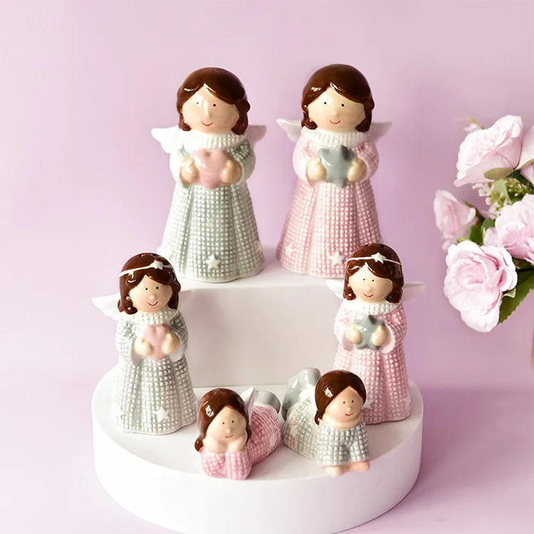 Fairy Angel Figure Sculpture Cute Girl Wings Holding Heart And Star Home Desktop Crafts Decoration