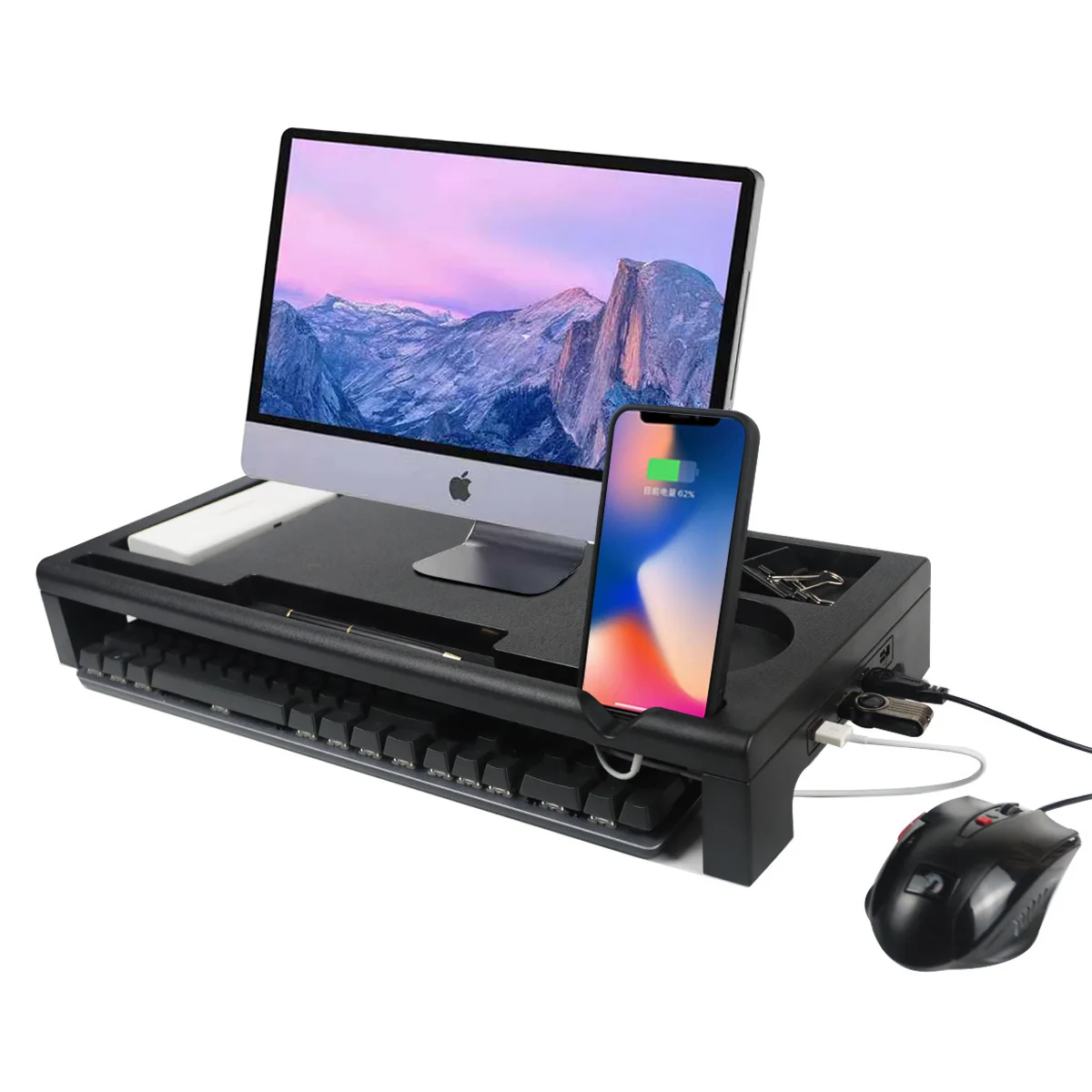 Multi-Purpose Neck Protection Keyboard Storage USB HUB Multiple Monitor and Laptop Display Stand Riser