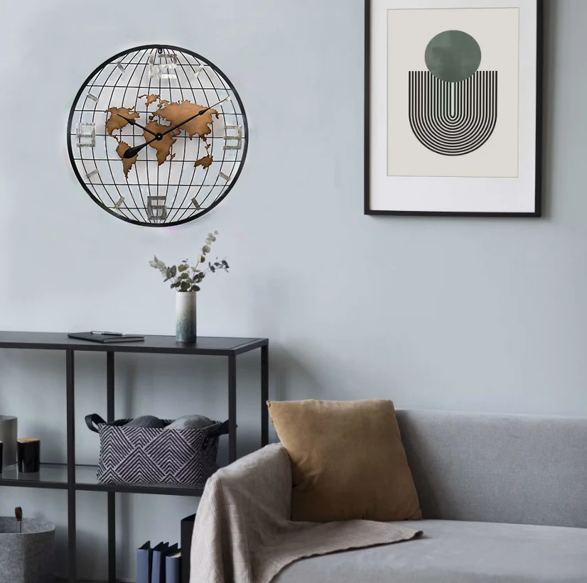 decorative wall clock 2024 customized 70CM wholesale cheap  world map clock wall for home decor