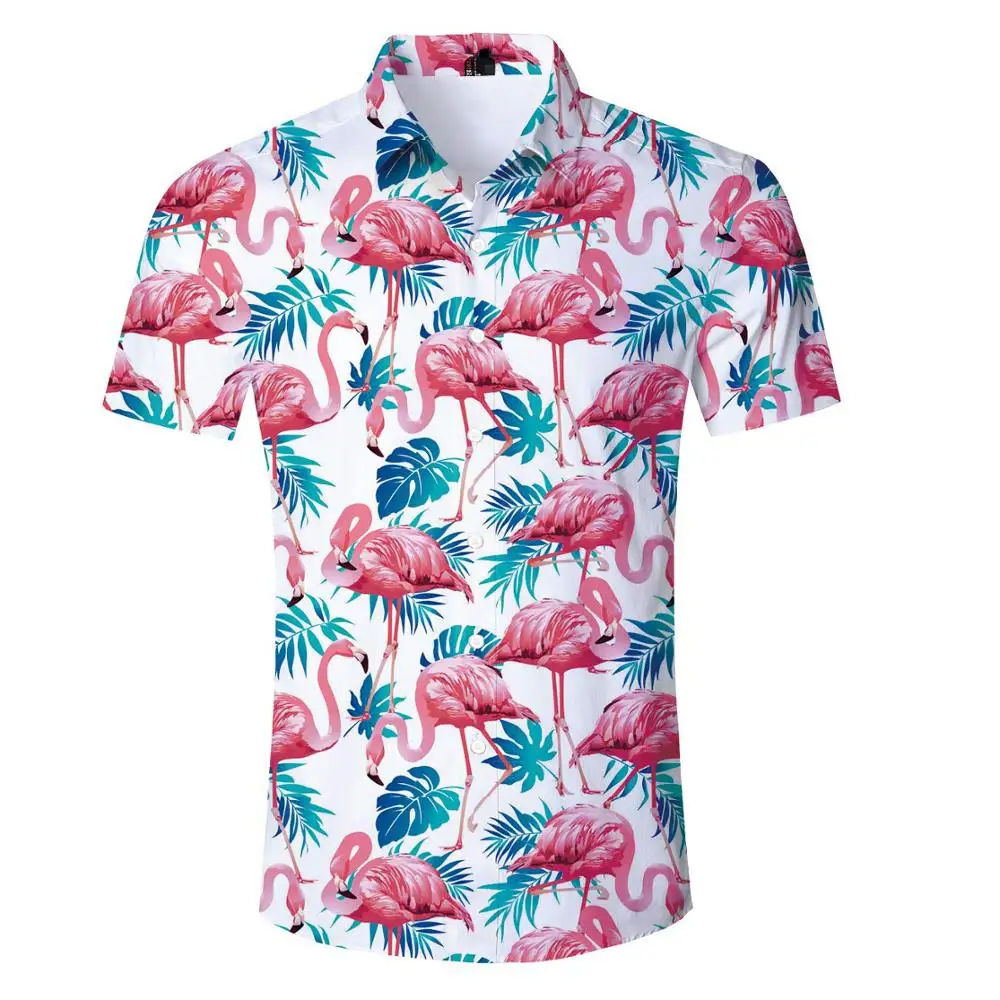 wholesale Hawaiian shirt  red-crowned crane  beach shirt for men