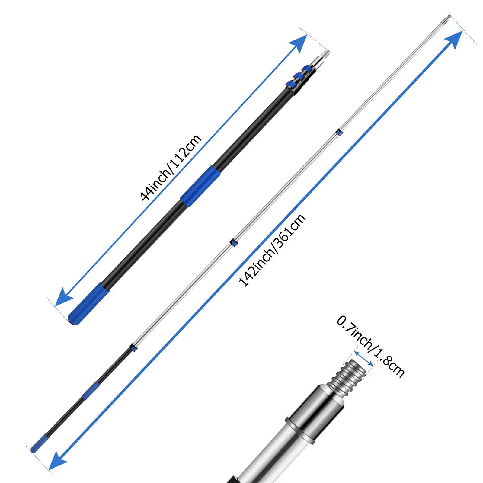 Universal Threaded Metal Tip Multi-Purpose Paint Roller Extendable Pole Lightweight Sturdy Steel Telescoping Pole for Dusting