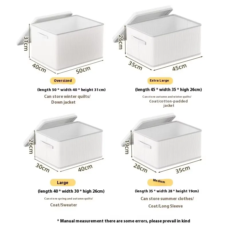 Dorm Room Large PVC Stackable Linen Fabric Closet Boxes White Color Collapsible Storage Bins With Foldable Lids Handle