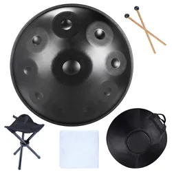 Handpan 9 notes 22inch Diameter 440Hz HANDPAN Stainless Steel Material black Color 9 Note/10 Note D Minor 56cm Diameter Standard
