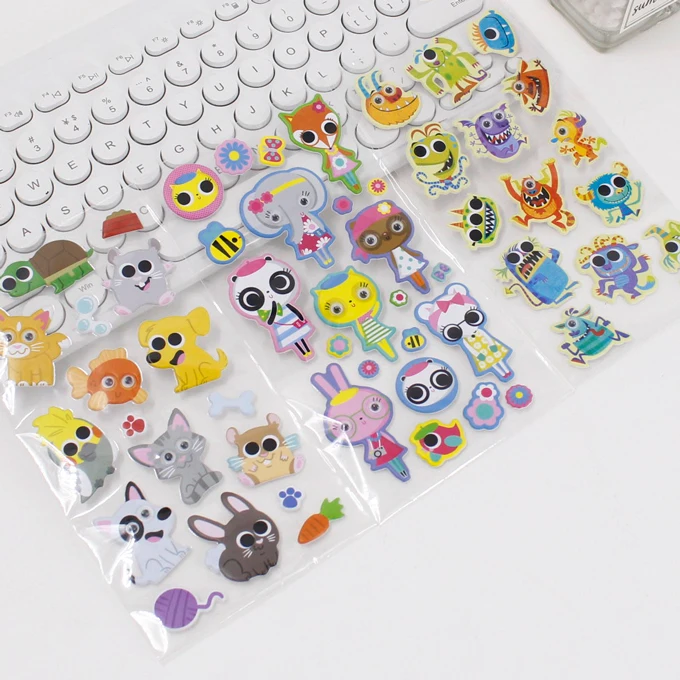 Custom waterproof self-adhesive PVC label vinyl sticker puffy animal stickers cartoon stickers