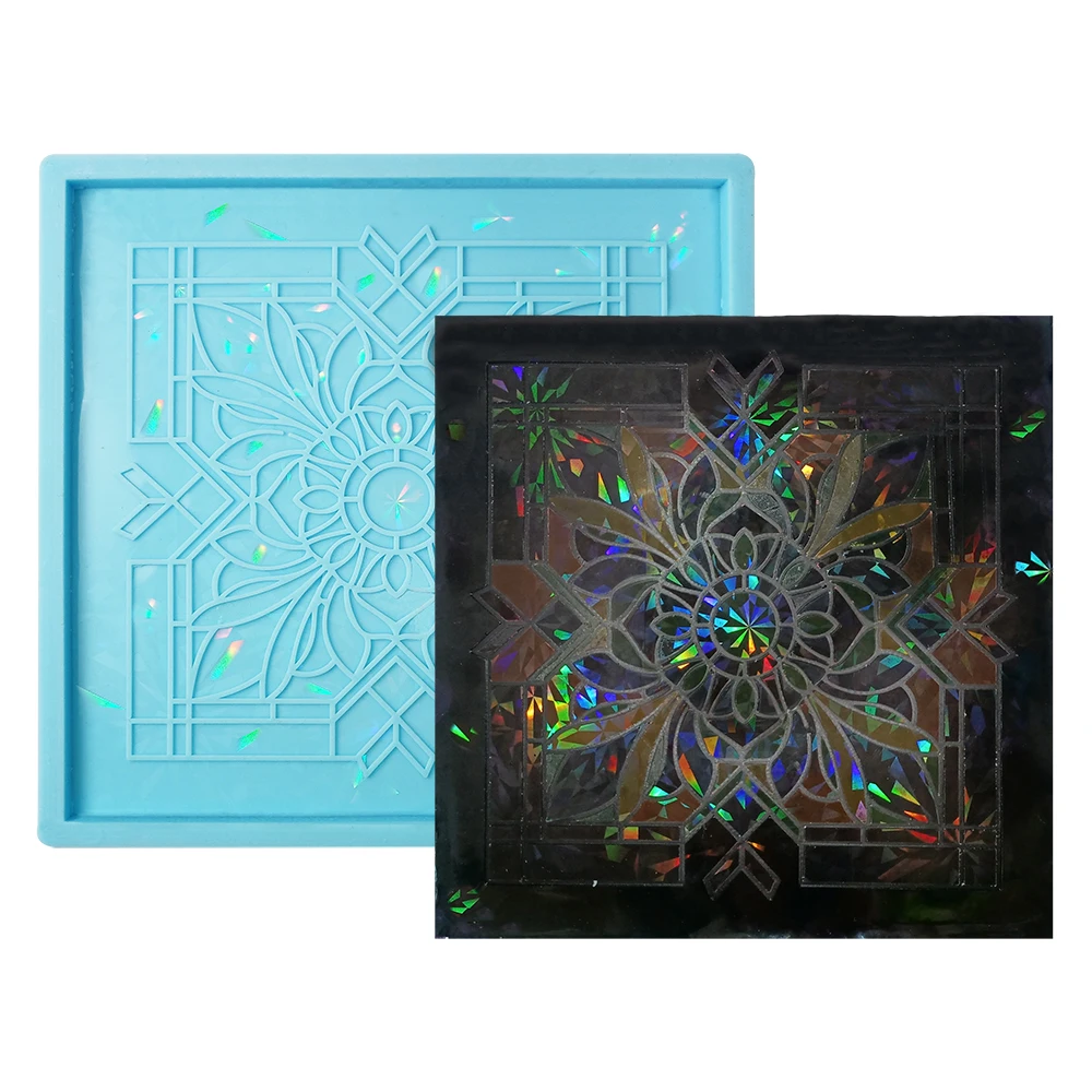 Diy Square Holographic Laser Crystal Glue Resin Mold Decoration Mural Laser Holographic Silicone Mold Silicone Ornament mold