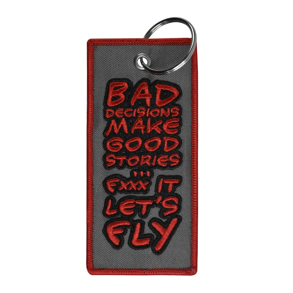 Customized Embroidery Double Sided Fabric Flight Fabric Key Chains Key Ring Key Tag Custom Woven Keychains
