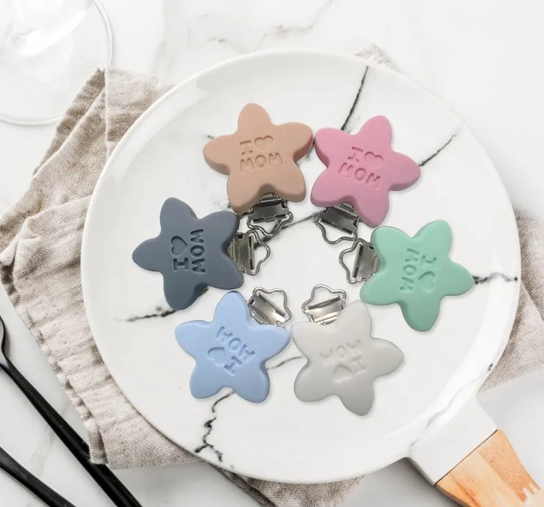 Wholesale Five-Pointed Star Shape BPA Free Food Grade Silicone Soonther Clip Teether crochet baby teether