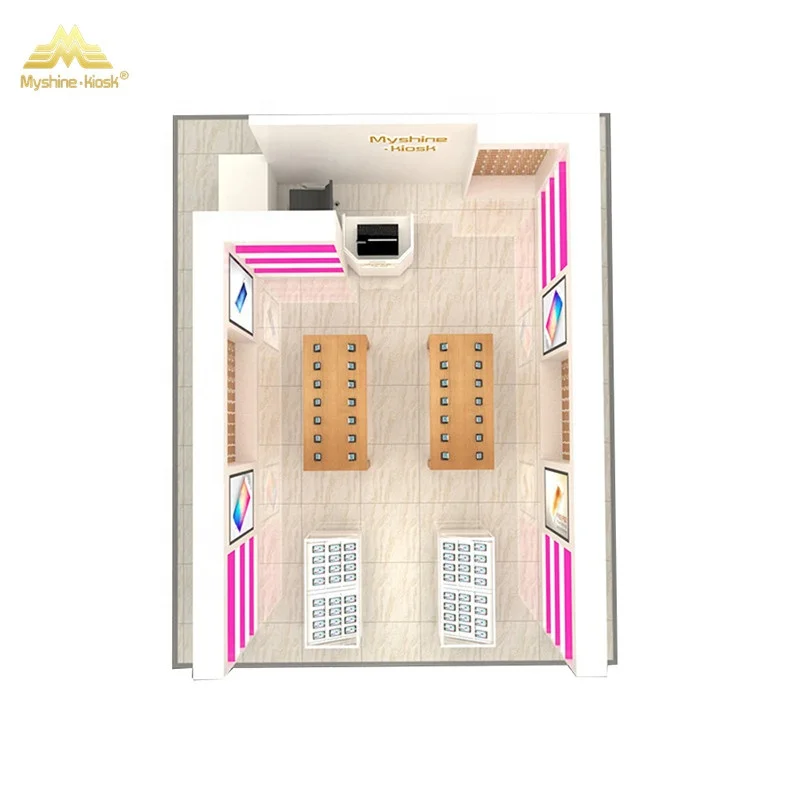 Popular Cellphone Accessories Kiosk mobile phone Display Showcase electronic shop interior design for Sale