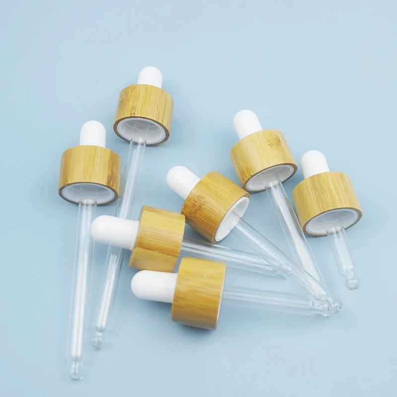 Reihey Frosted Glass Dropper Bottles With Bamboo Lid Empty Essential Oil Bottles With Glass Pipettes