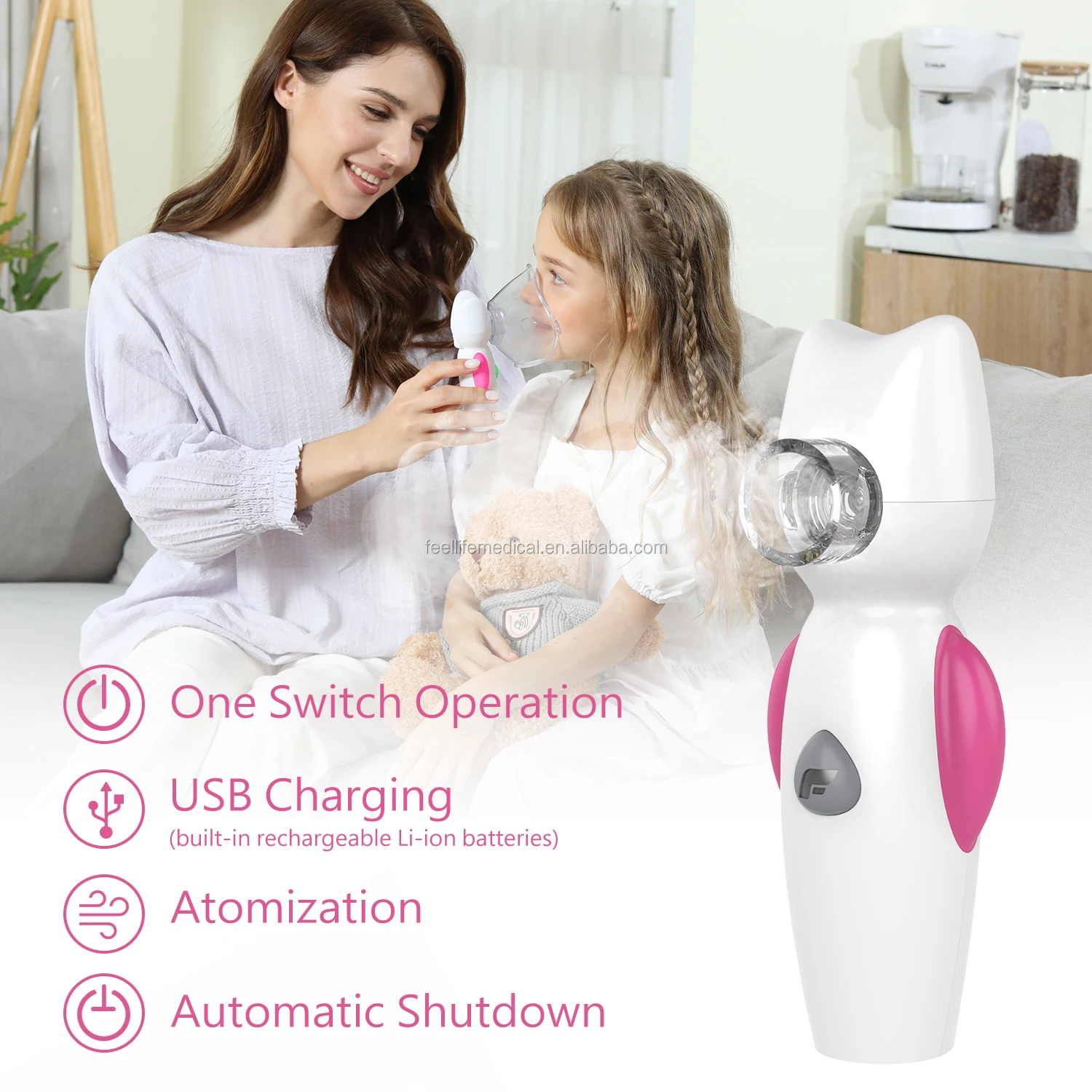 ultrasonic vaporizer Feellife Mesh Nebulizer mask machine Baby cartoon design with music&LED breathing light OTC product pharma