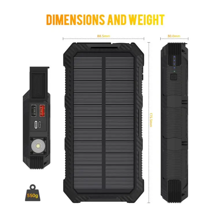 Customize top portable small USB mobile iphone charger waterproof solar power bank & power station with compass camping light