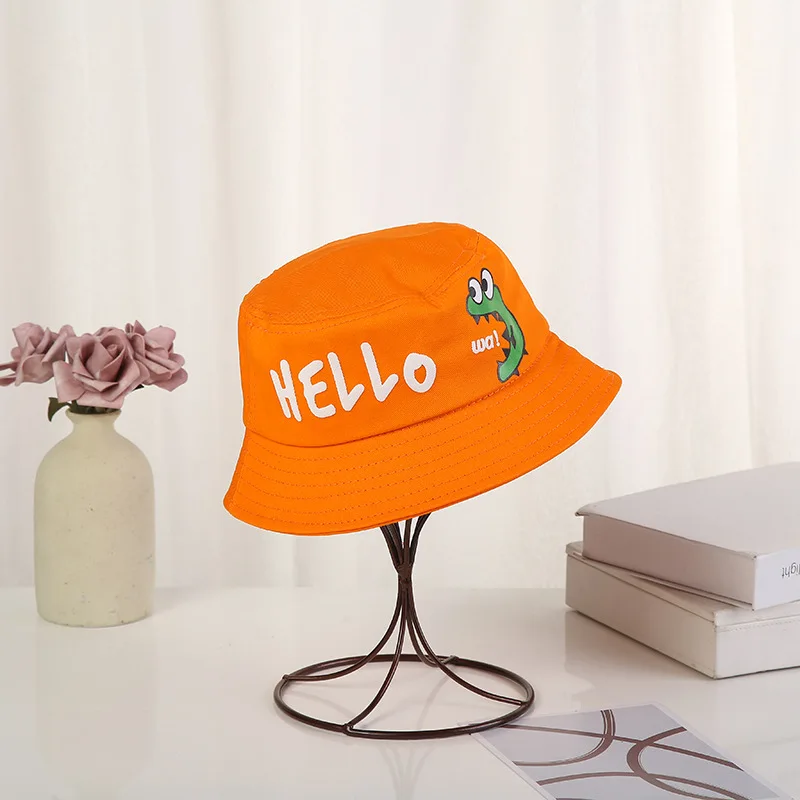 Панама с вышивкой Hello Wa для мальчиков и девочек, Мультяшные подвески с драконом, Детская Солнцезащитная шляпа