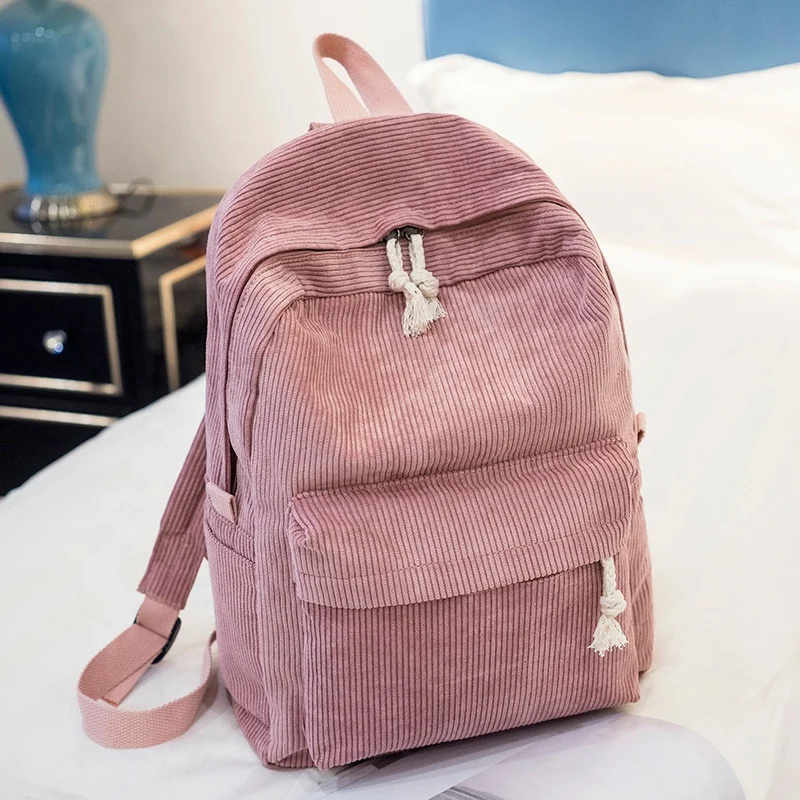 large capacity personality ulzzang pink student Corduroy teenager bag backpack school bags girls 2021