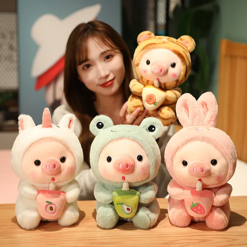 Cute stuffed & plush toy animal pig milk tea pillow pig doll rabbit doll soft lovely unicorn frog tirger plush toy for kids gift