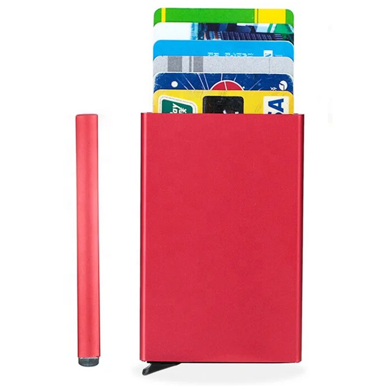 From Stock inventory Slim Aluminum Card Holder Wallet for Men RFID Blocking Minimalist Metal Pop Up Wallet with Gift Box