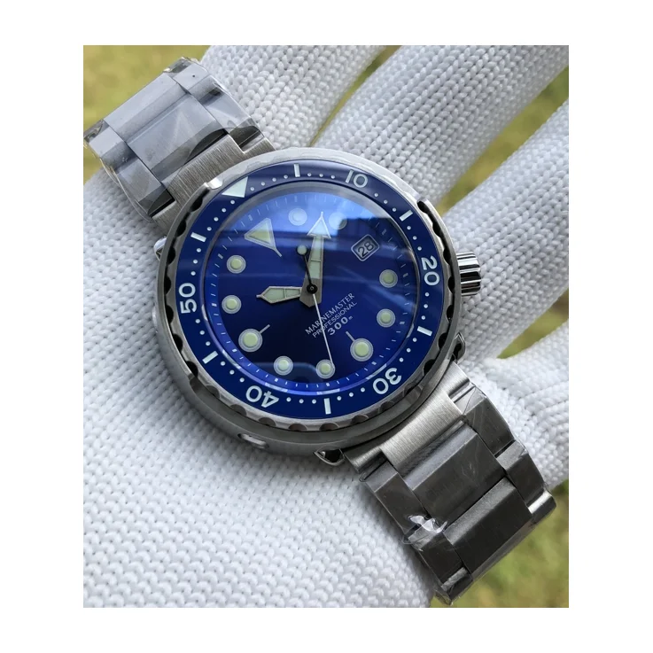 Мужские светящиеся механические часы для дайвинга с календарем из нержавеющей стали
