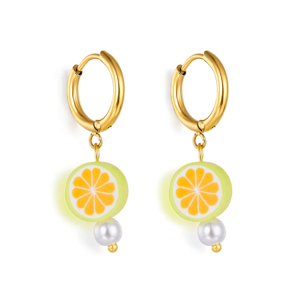 Lemon pearl summery popular 18K gold plated plating colored self piercing hoop earring