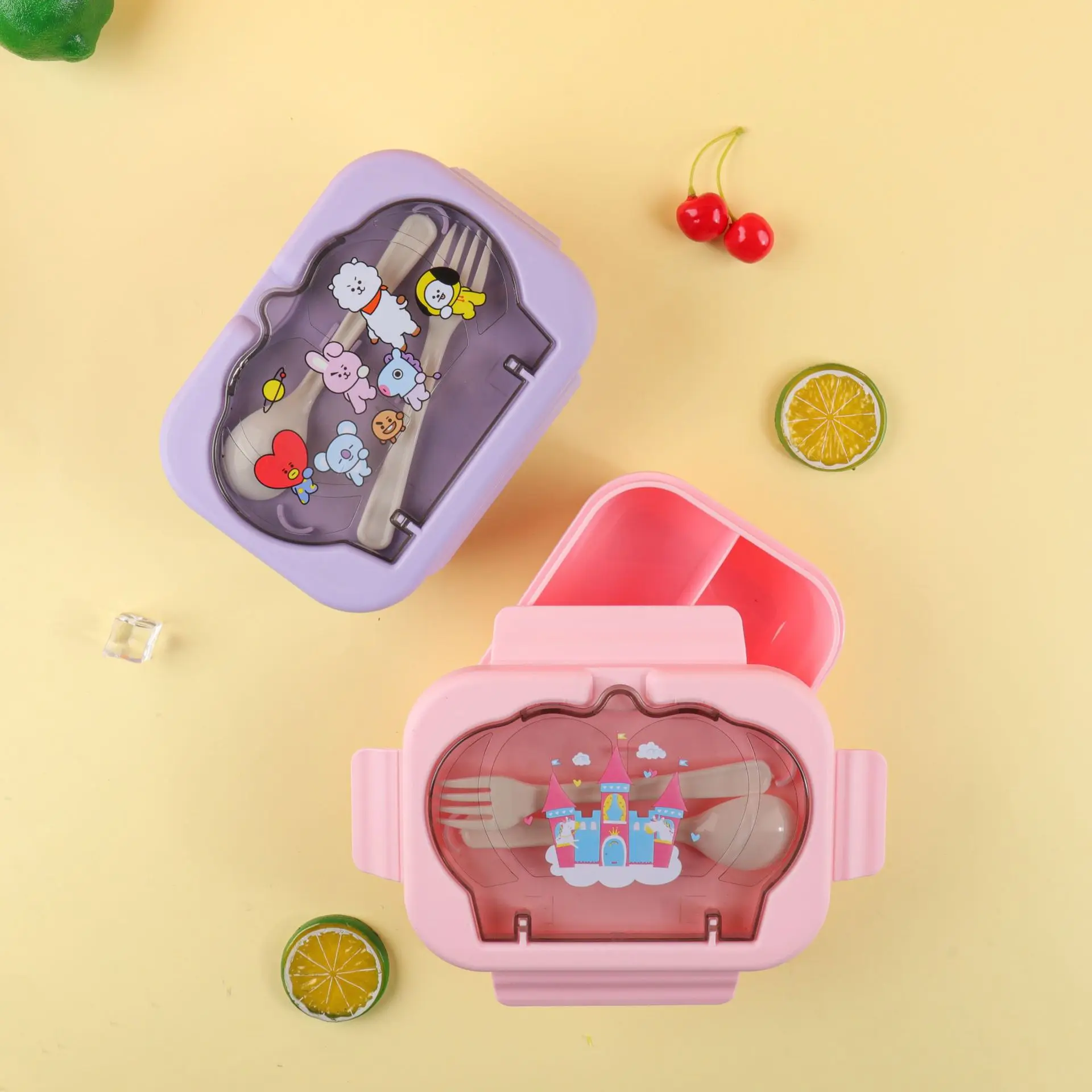 High Quality Cartoon Plastic Bento Lunch Box Portable Thermal Food container Storage with Compartments for School Kids