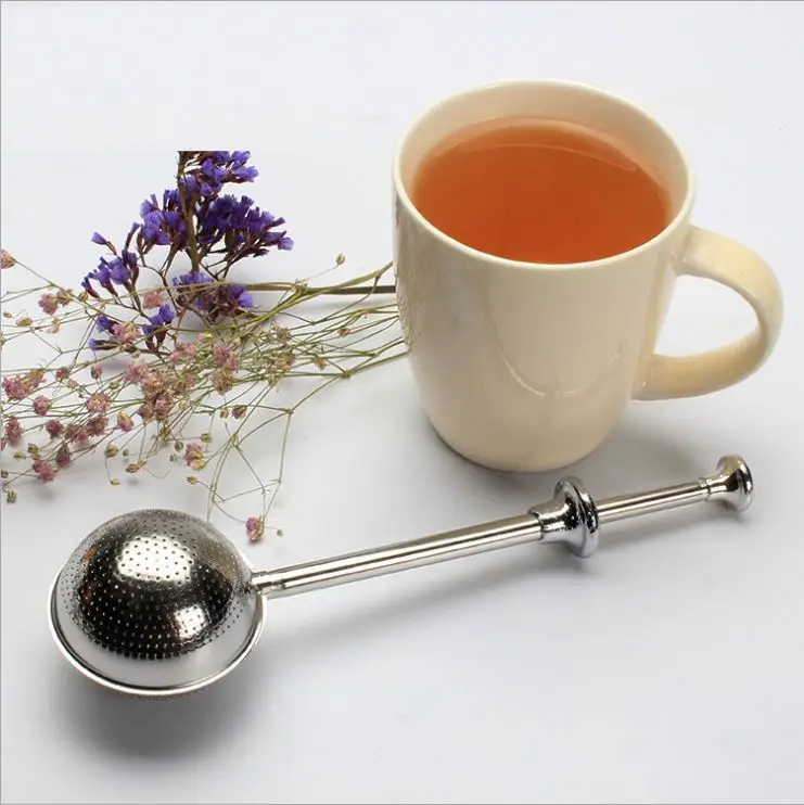 Gold Tea Ball Stainless Steel Loose Leaf Tea Infuser with Push Handle
