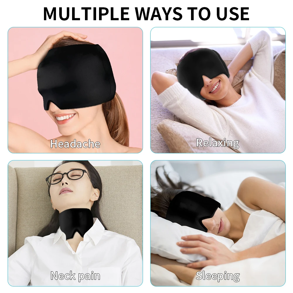 Custom Migraine Relief Cap Soothing Headache Ice Pack Mask Products Cooling Gel Hat Face Cold Compress Head Wrap for Tension