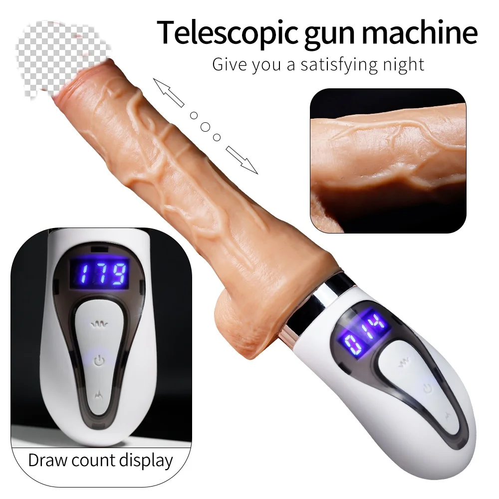 Skin-friendly stretch telescopic gun machine automatic thermostat 42 degrees Celsius woman Realistic silicone dildos