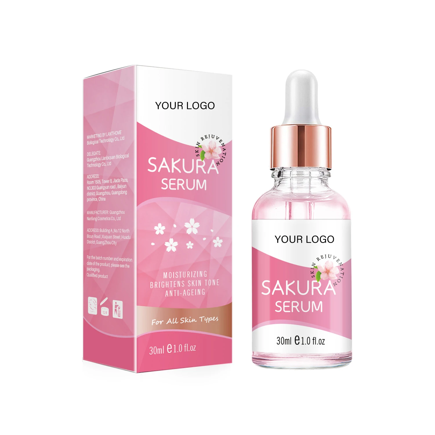 Own brand support customization Sakura essence collagen whitening skin care products Sakura facial essence 30ml