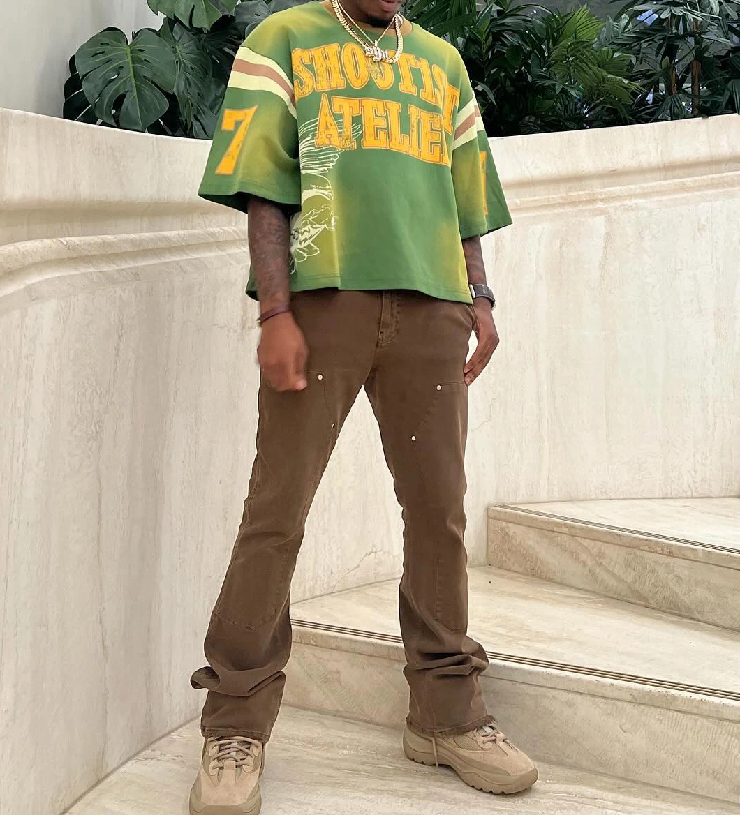 Custom Crew Neck Sun Faded Screen Printed Cotton Oversized Vintage Acid Washed Drop Shoulder Boxy Cropped T Shirt