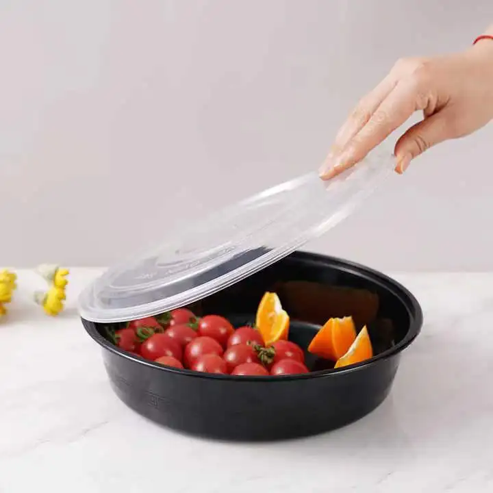 16oz 24oz High quality round plastic disposable food container Custom Logo OEM round disposable containers with lids for food