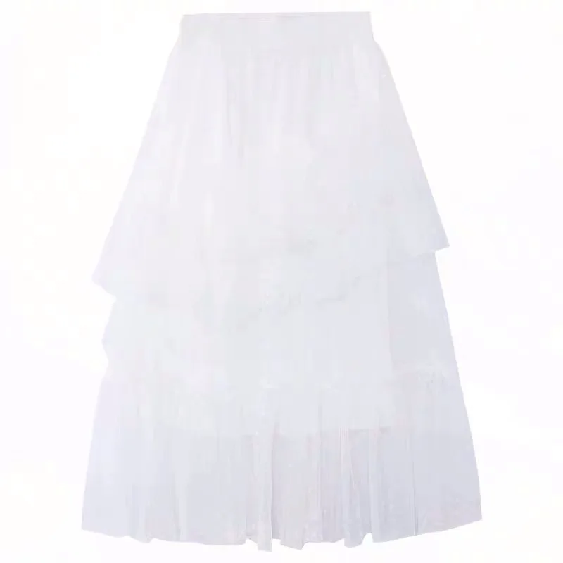 
Layered spot women mesh skirt, gathers women beach skirts, vacation style 