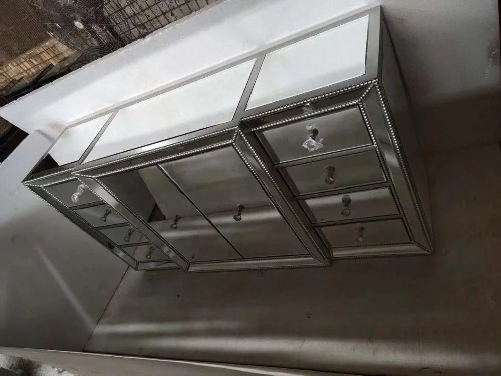 Hot Sale Beads Mirrored Nightstand  3 drawer chest bedside table  night stand Mirrored Side Board with beads