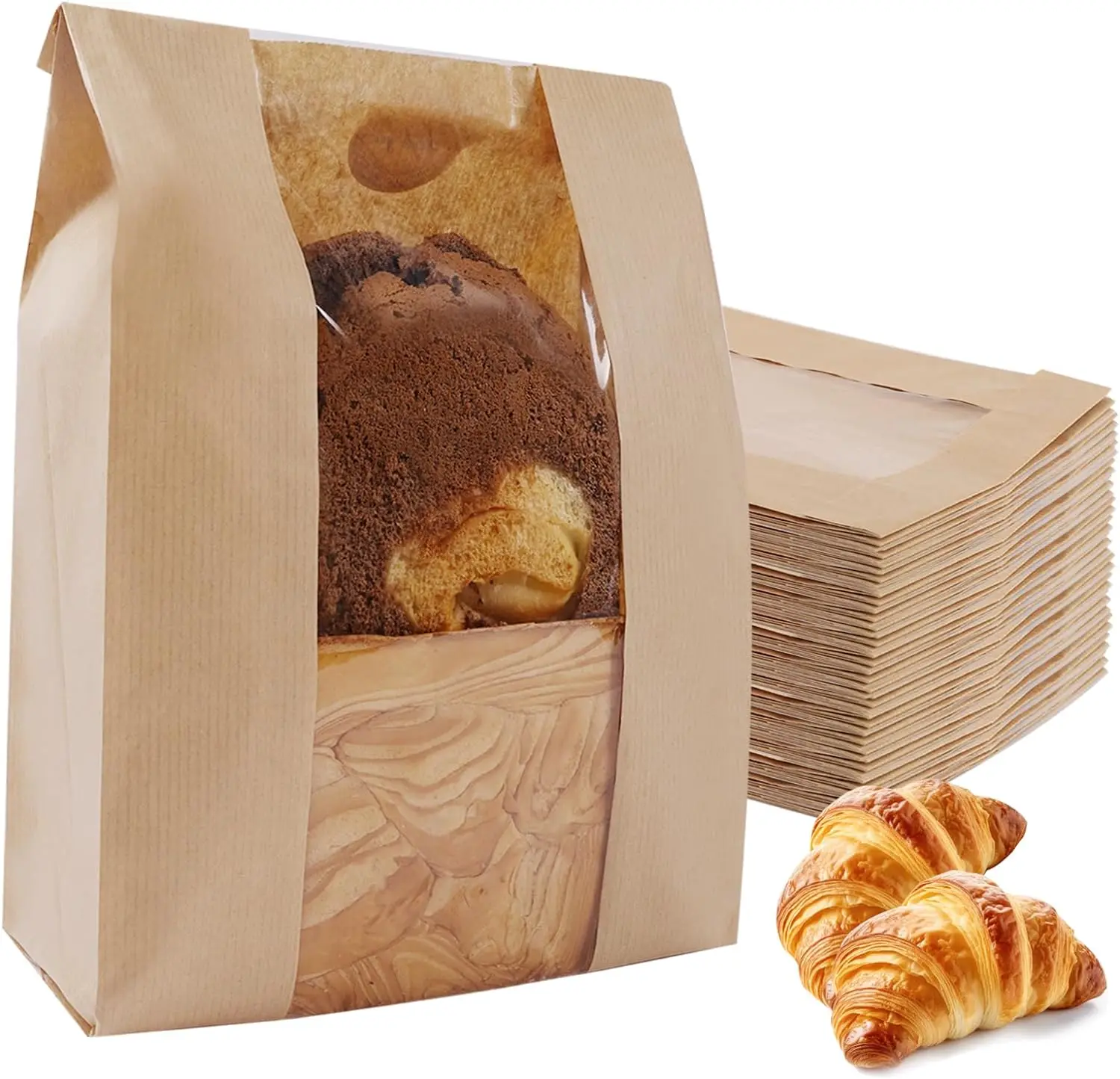 Custom size french loaf paper kraft packaging long bread paper bag with window for bakery bread cake