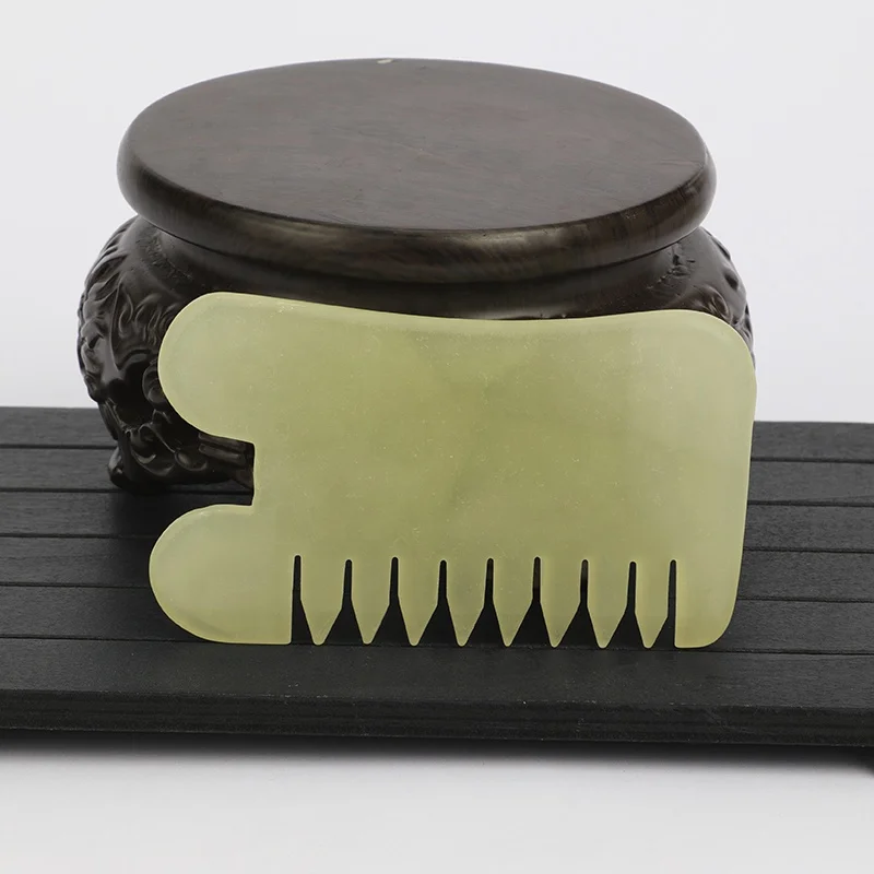 Natural Stone Head Massager Custom Private Label Jade Comb for Head Scraping Xiuyan Jade Gua Sha Comb